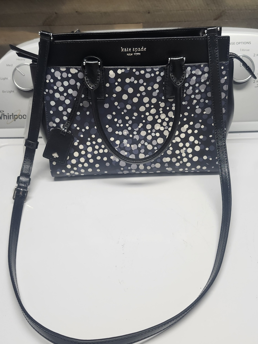 kate spade Navy and White Polka Dot Satchel with Black Trim Just Like New
